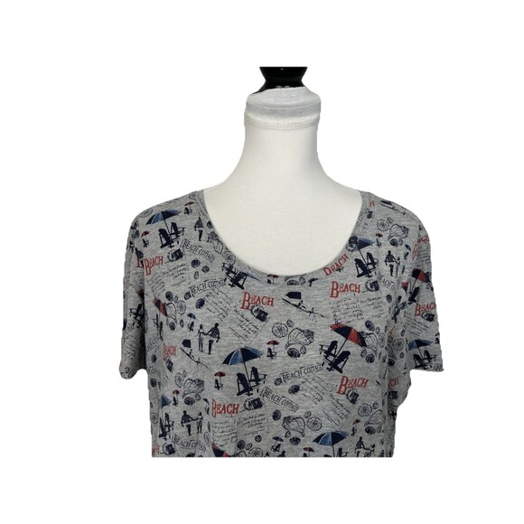Coral Bay Knit Tunic Top Size XL Graphic Pullover Gray Beach Short Sleeves - Picture 2 of 10